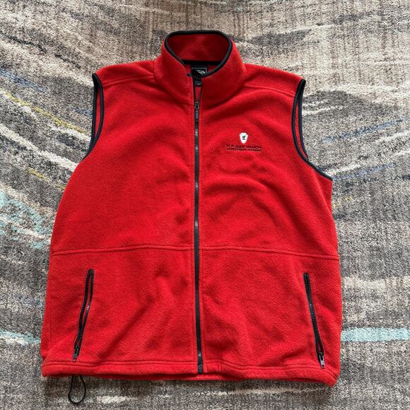 Men's Ouray H F Bar Ranch Saddlestring Wyoming Red Fleece Zip Vest Jacket Sz XL - Picture 1 of 4